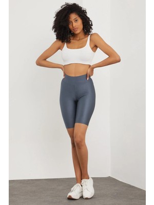 Iç Giyim Derya Kurşun Esnek Kumaş Rahat Kesim Yüksek Bel Parlak Diz Üsttü Bisikletçi Tayt