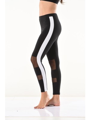 Iç Giyim Derya Kurşun Yüksek Bel Transparan Detaylı Sporcu Şık Tayt