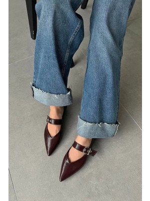 Brano Kadın Kemer Detay Deri Babet Bordo