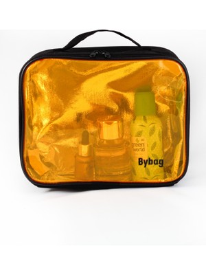 Büyük Boy Isı Yalıtımlı Turuncu Şeffaf Kapaklı Siyah Makyaj Çantası
