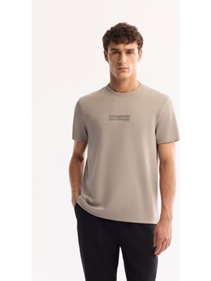 AVVA Erkek Vizon Bisiklet Yaka Viskon Karışımlı Bi-Stretch Baskılı Regular Fit T-Shirt A52Y1018