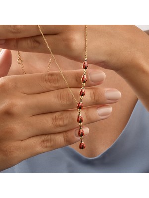 14 Ayar Altın Kaplama Zarifl Uğur Böceği Kravat Y Gümüş Kolye - CNE00136