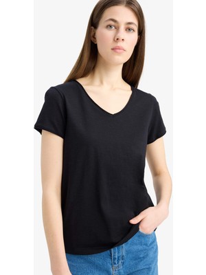 DeFacto Regular Fit V Yaka Basic Düz Kısa Kollu Tişört C2058AX25SM