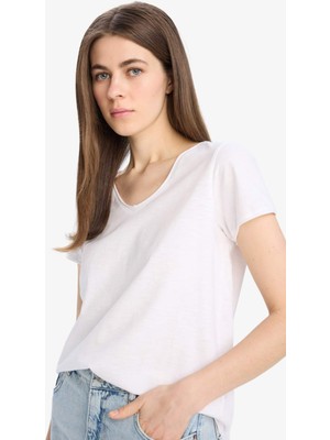 DeFacto Regular Fit V Yaka Basic Düz Kısa Kollu Tişört C2058AX25SM