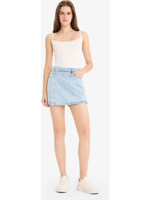 DeFacto %100 Pamuk Yüksek Bel Jean Şort Etek E4697AX25AU