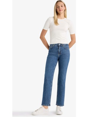 DeFacto Comfort Straight Yüksek Bel Bilek Boy Jean Yıkamalı Pantolon D8154AX25AU