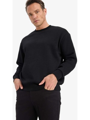 DeFacto Relax Fit Bisiklet Yaka Kalın İçi Yumuşak Tüylü Basic Düz Sweatshirt T5139AZ25AU