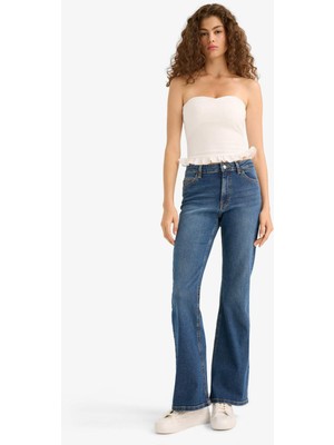 DeFacto Mia Flare Fit Normal Bel İspanyol Paça Uzun Jean Pantolon E9158AX25AU