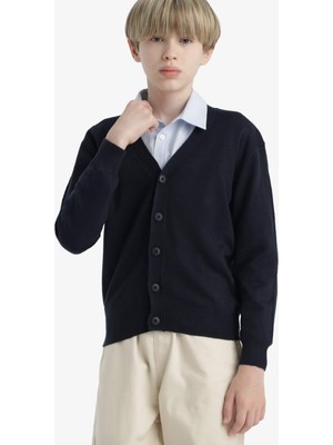 DeFacto V Yaka Düğmeli Okul Triko Hırkası Erkek Çocuk F3735A825AU