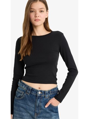 DeFacto Fitted Bisiklet Yaka Ribana Uzun Kollu Tişört E7797AX25AU