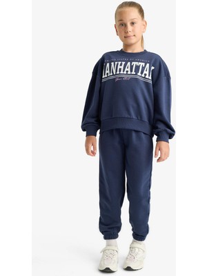 DeFacto 2'li Takım Baskılı Sweatshirt Eşofman Altı Kız Çocuk E6416A825AU