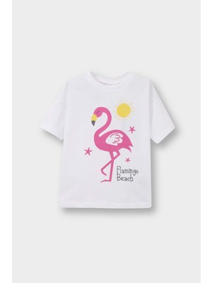 DeFacto Bisiklet Yaka Baskılı Kısa Kollu Tişört Kız Bebek E0723A525SM