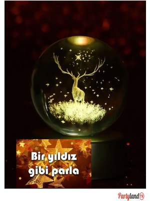 3D Gezegen ve Geyik Tasarımlı Işıklı Cam Küre, Şık ve Özel Hediye Seçeneği