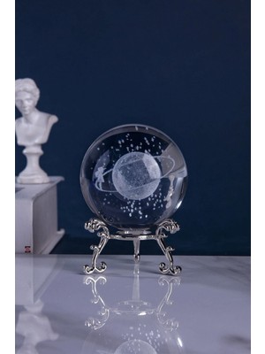 Şık Metal Ayaklı Cam Satürn Kız Küre Kristal Top Hediye