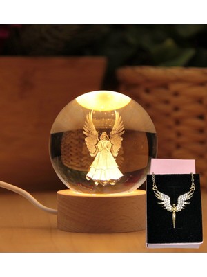 3D Kristalli Cam Işıklı Küre ve Kolye, Şık Hediye, Parlak Dekorasyon