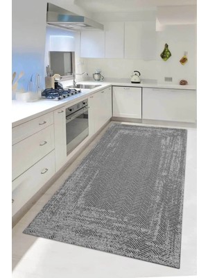 Decomia Home Dijital Kaymaz Yıkanabilir Sisal Jüt Görünümlü Gri Mutfak Halısı Salon Halısı Yolluk Mutfak Dekor DC-5106