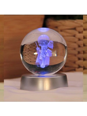 Renkli Işıklı Kristal Cam Küre, Baykuş Temalı, Sihirli Dekorasyon Parçası