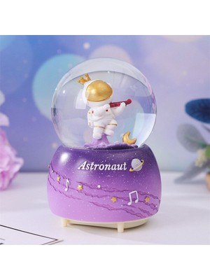 Mor Renkli, Müzikli, Astronot Temalı Büyük Boy Kar Küresi