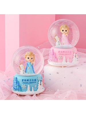 Işıklı ve Müzikli Kar Küresi, Mavi Renk, Frozen Teması, Püskürtmeli, Büyüleyici Detaylar