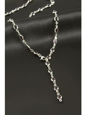 Ahes Shopping Oval Zirkon Taşlı Çelik Y Kolye