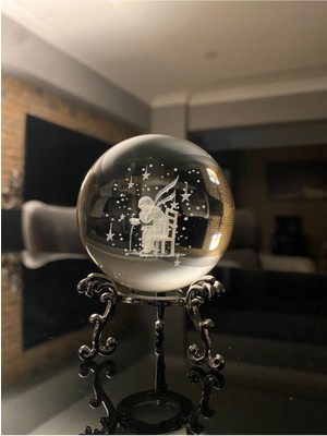 Renkli Çocuk Figürlü Cam Küre, Demir Ayaklı, Düşünen Prens ve Gül Detaylı