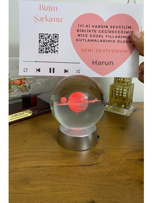 Renk Değiştiren Pilli LED Işıklı Cam Satürn Küre ve Kişiye Özel Yıldız Haritası