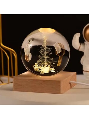 Renkli Işıklı Cam Küre, Çam Ağacı ve Hediye Desenli, 8 cm