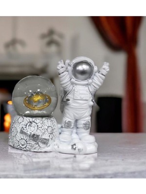 Işıklı Astronot Cam Küre, Dekoratif Polyester Biblo, Şık Süs Eşyası
