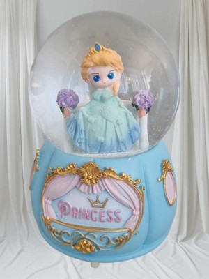 Mavi Işıklı Müzikli Balkon Prensesi Cam Kar Küresi Orta Boy