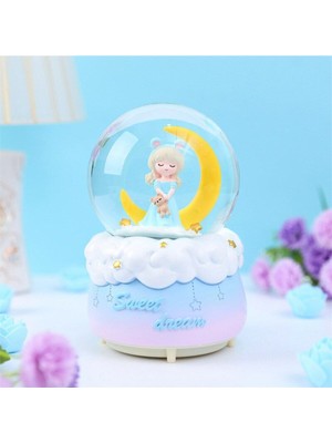 Ay Üzerinde Oturan Kız Temalı Işıklı ve Müzikli Kar Küresi