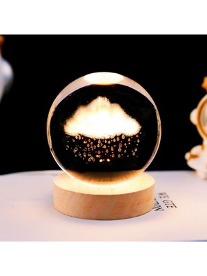 Ahşap Standlı Bulut Temalı Cam Küre, Dekoratif ve Şık Süs Eşyası