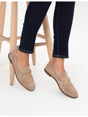 Pierre Cardin Kadın Vizon Loafer Ayakkabı Tekstil Düz Taban Orta Topuk Günlük Kullanım İçin