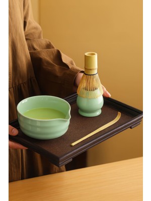 4lü Matcha Set Kase Kaşık Whisk Tutucu  Bambu Whisk Çırpıcı ve Bambu Kaşık MT217