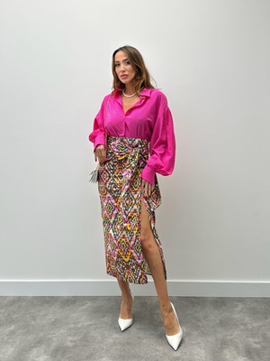 Maldia Shop Kadın Etnik Desen Fermuarlı Tasarım Bağlamalı Etek