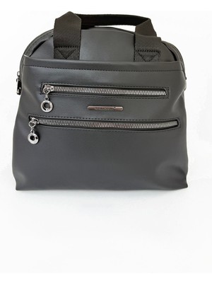 Kadın Suni Deri Ayarlanabilir Çapraz Askılı Çok Bölmeli Metal Fermuarlı El ve Omuz Kadın Çantası Siyah