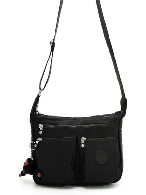 Kadın Büyük Boy Bölmeli Suya Dayanıklı Krinkıl Kumaş Omuz Çantası Siyah