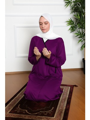 Yandan Bağlamalı Pratik Kadın Namaz Elbisesi Düz Renk