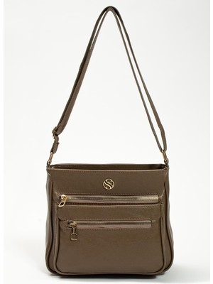 Kadın Ayarlanabilir Çapraz Askılı Dört Cepli Omuz Çantası Vizon