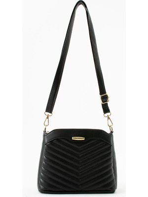 Kadın Mat Deri 4 Bölmeli Ayarlanabilir Çapraz Askılı Omuz Çantası Siyah