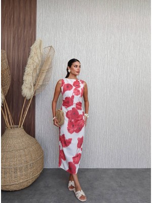 Batik Çiçek Desen Midi Elbise