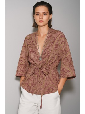 Etnik Desenli Bağlamalı Kimono