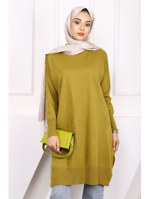 Yağ Yeşili Merserize Salaş Triko Tunik