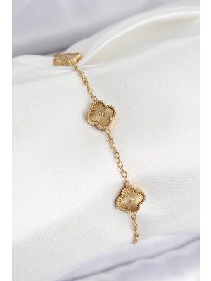 Bfs 316L Çelik Gold Renk Yonca Kadın Bileklik