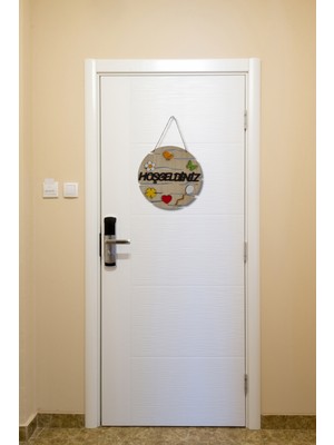 Kapınızda Sıcak Bir Karşılama – Hoşgeldiniz Yazılı Lazer Kesim Mdf Kapı Süsü - Akçaağaç