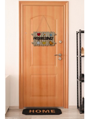 Kapınızda Sıcak Bir Karşılama – Hoşgeldiniz Yazılı Lazer Kesim Çit Mdf Kapı Süsü - Akçaağaç