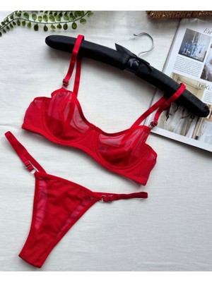 Kadın Kırmızı Tül Iç Çamaşır Takımı