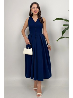 Nora Kadın Şık Ofis, Günlük ve Davet Lacivert Elbise – Rahat ve Modern Tasarım