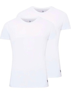 U.S. Polo Assn. Erkek 2'li Yuvarlak Yaka -Beyaz