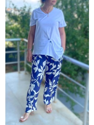 Büyük Beden Bahar Takım Beyaz - Mor