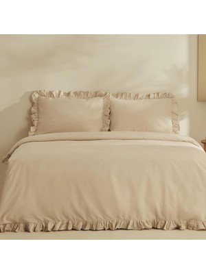 Home Pure RUFFLE%100 Pamuk Tek Kişilik Nevresim Takımı Ekru